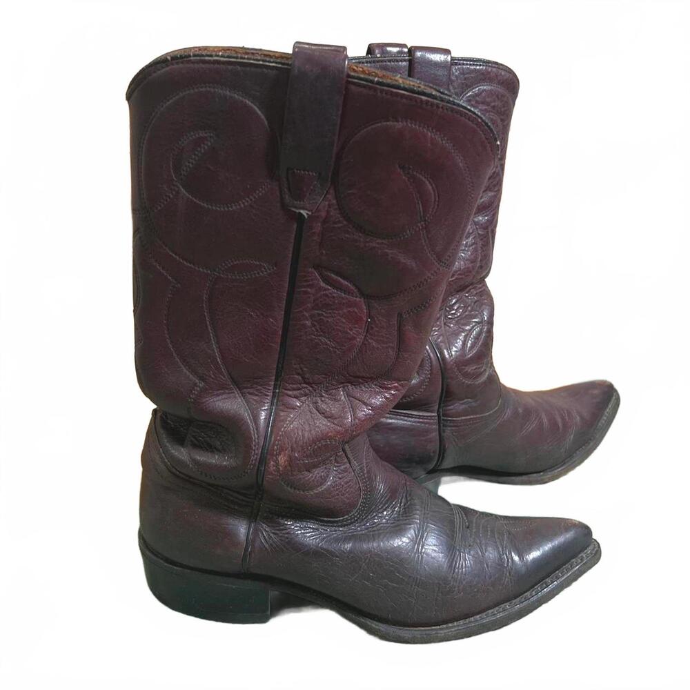 Wrangler Vintage Burgundy Leather Western Cowboy Boots Mens Size 7 D